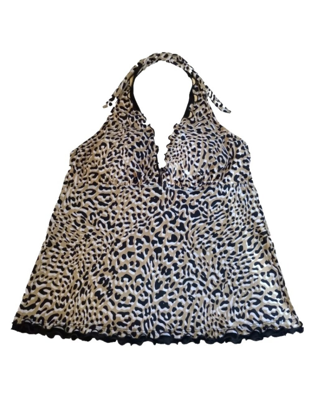 Custom Curves Women's Halter Swim Top Leopard Pr Wireless Ruffles Plus Sz 16